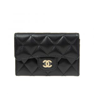 Chanel Ví Đựng Thẻ Card Holder Màu Đen Khoá Màu Vàng AP0214